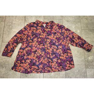 Catherines Purple And Orange Floral Button Up Roll Tab Sleeve Top Sz 4X